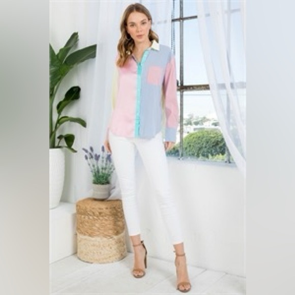 Colorblock Button-Up Shirt - Picture 8 of 12